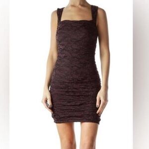 Free People Women's Burgundy and Black Bodicon Mini Floral Lace Dress Sz Medium